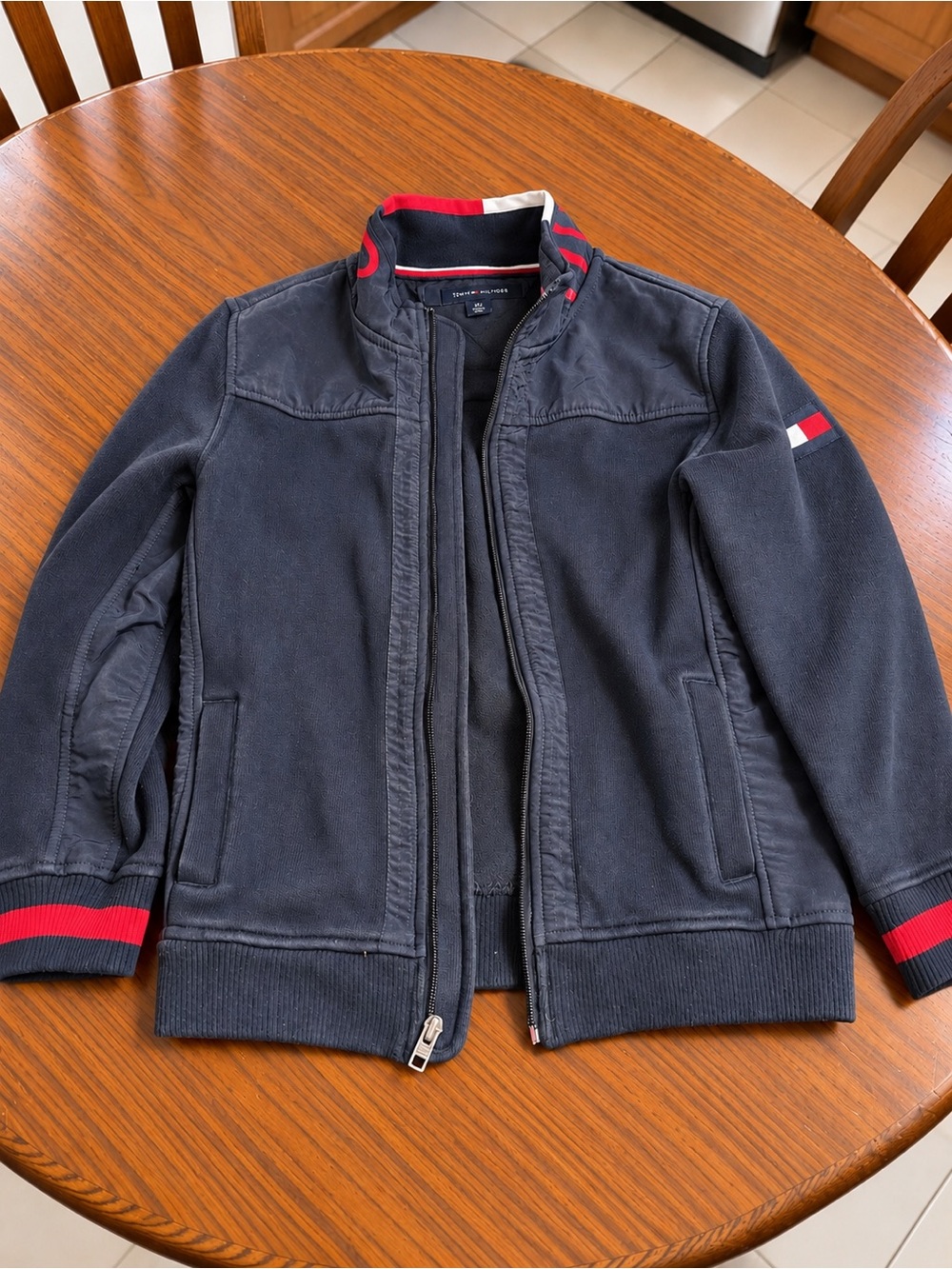 Boys Tommy Hilfiger Navy Jacket with Red & White Accents Size 8-10